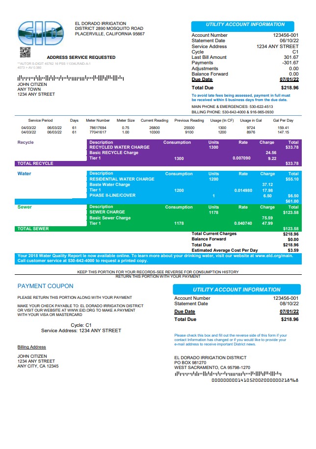 USA EID utility bill template in Word and PDF format